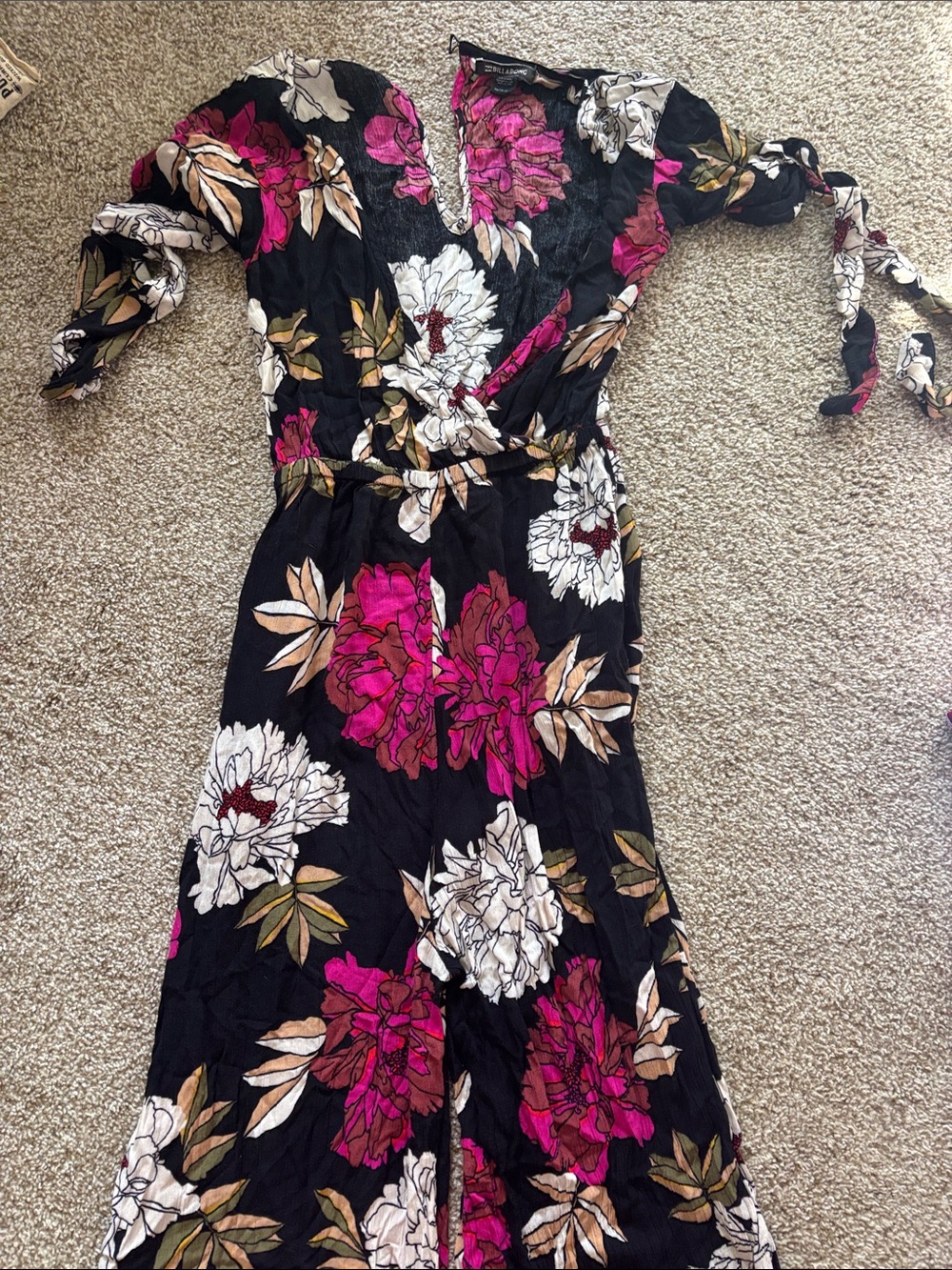 Black Floral Wrap Maxi Dress with Pink & White Blooms